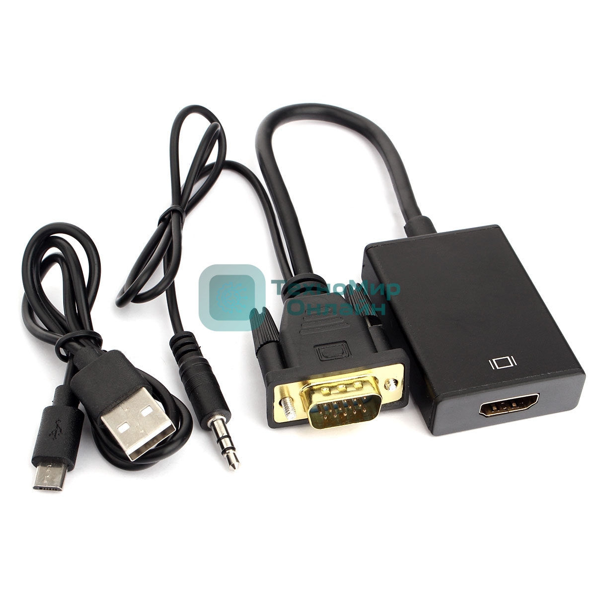 Переходник VGA (M)-HDMI (F) Cablexpert A-VGA-HDMI-01, 19M/15F, 15 см, аудиовыход Jack 3,5 (M), питание от USB