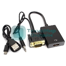 Переходник VGA (M)-HDMI (F) Cablexpert A-VGA-HDMI-01, 19M/15F, 15 см, аудиовыход Jack 3,5 (M), питание от USB