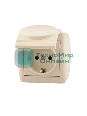 Розетка 1-м ОП Ната с защ. крышкой керам. с заземл. крем. Lezard 710-0300-123