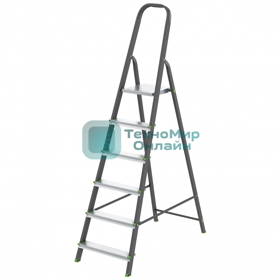 Стремянка Сибртех 6 ступеней, стальной профиль, алюминиевые ступени,