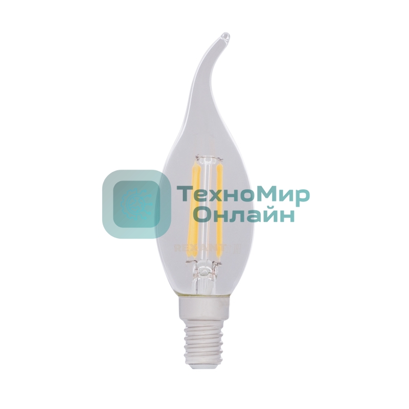 Лампа светодиодная филаментная Rexant Свеча на ветру CN37 7.5 Вт 600 Лм 4000K E14 прозрачная колба