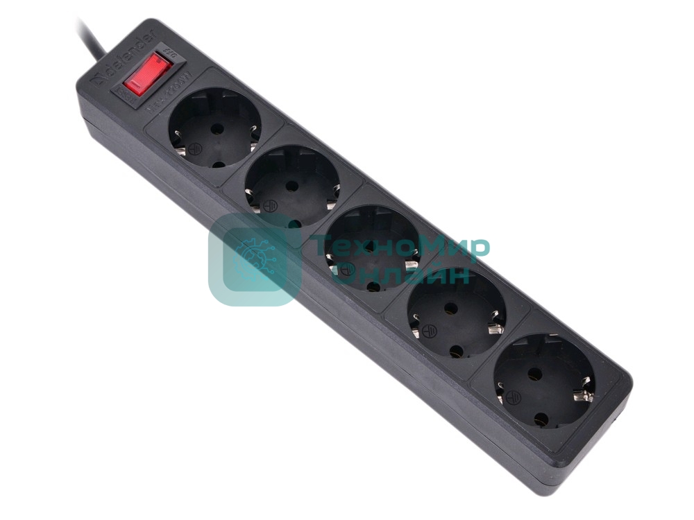 Сетевой фильтр Defender ES, 1.8 м, 5 розеток, черный