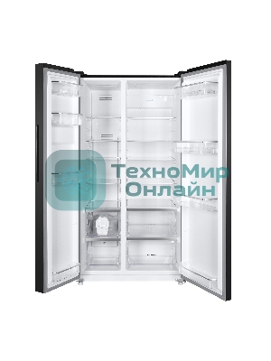 Холодильник Maunfeld MFF177NFSB черный глянц. двухкамерный 263/170л морозилка сбоку, No Frost, Side by Side