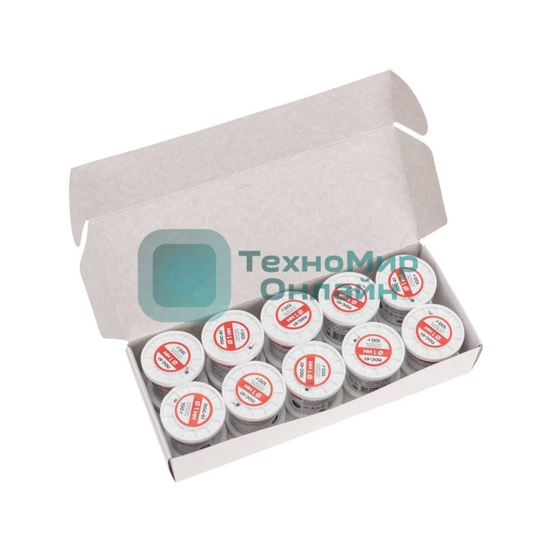 Припой с канифолью Rexant ПОС-61, 100г, Ø1мм, (олово 61%, свинец 39%), катушка