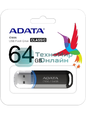 Флешка USB ADATA Classic C906 (AC906-64G-RBK), 64Gb, USB 2.0, R/W 15/5, черный/синий