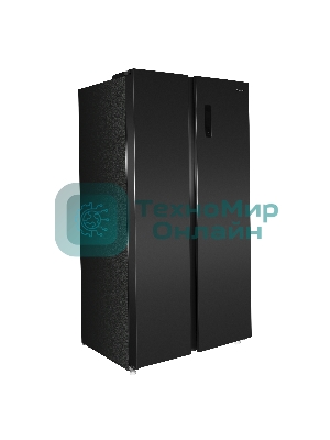 Холодильник Maunfeld MFF177NFSB черный глянц. двухкамерный 263/170л морозилка сбоку, No Frost, Side by Side