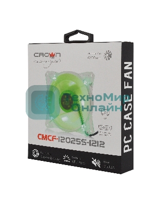 Вентилятор для корпуса Crown CMCF-12025S-1212 прозрачный/зеленый, 120 мм, 1650 об/мин, 28 дБ, 3 pin