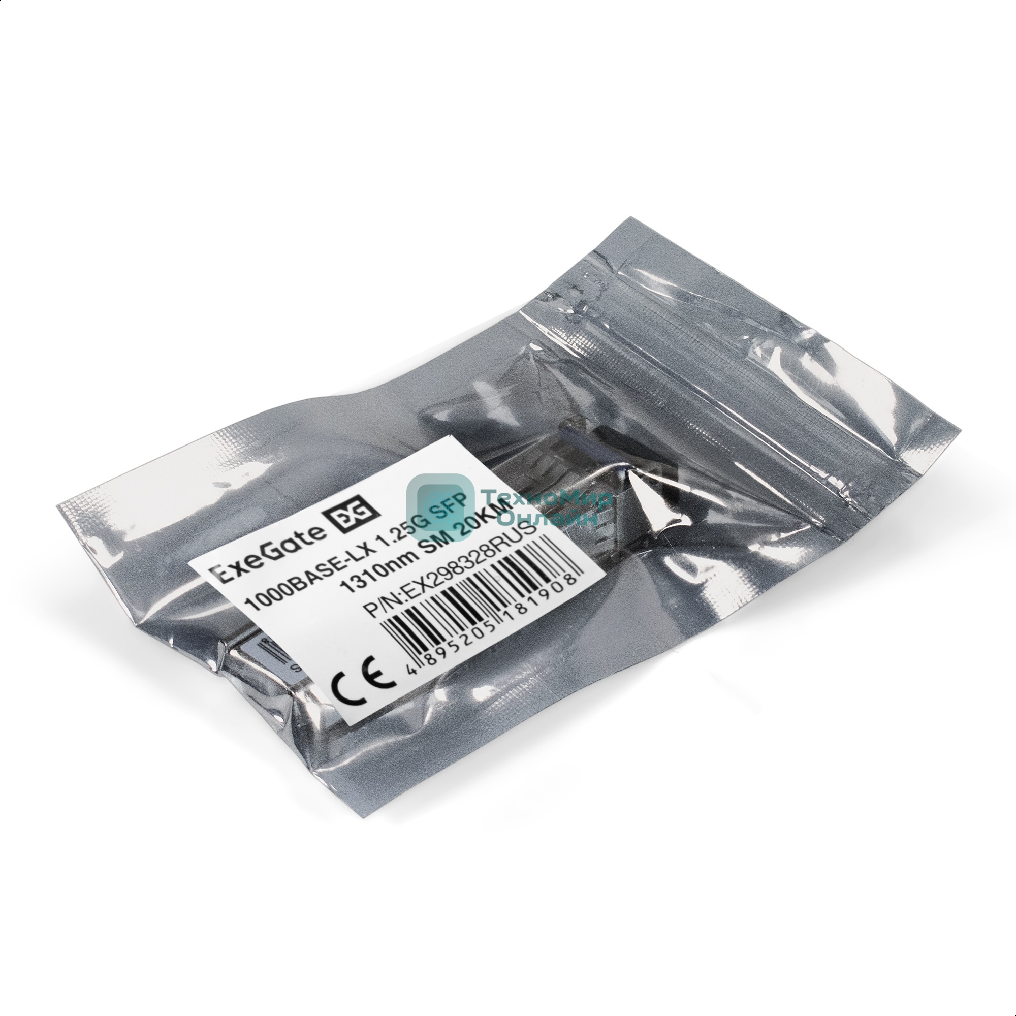 Трансивер SFP EXT-1G-SM1310-LC2-20KM (1000Base-LX для одномодового оптического кабеля, 1,25 Гбит/с, Tx:1310/Rx:1310 нм, до 20 км, разъем Duplex LC)