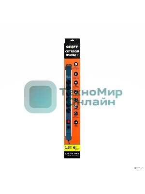 Сетевой фильтр СТАРТ С/УД-Ф SP 6x1 ZDVT 2USB, черный, серый PROTECT