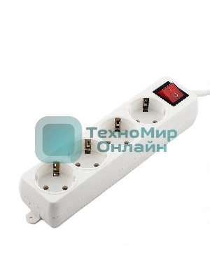 Сетевой фильтр Гарнизон ELB-G4-W-3, 4 евророзетки с выключателем и заземлением, допустимый ток 16А, длина 3 м.