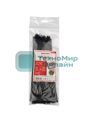 Хомут-стяжкa нейлоновая с тройным замком Rexant 250x3,6 мм, черная, упаковка 100 шт.