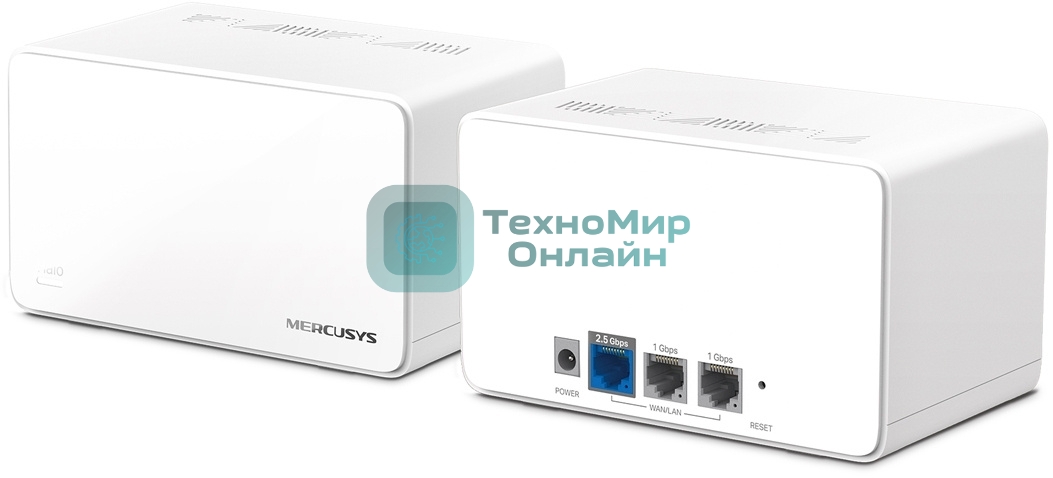 Домашняя Mesh Wi‑Fi система AX6000 Whole Home Mesh Wi-Fi 6 SystemSPEED: 1148 Mbps at 2.4 GHz + 4804 Mbps at 5 GHzSPEC: Internal Antennas, 1× 2.5 Gbps Port (WAN/LAN auto-sensing), 2× Gigabit Ports (WAN/LAN auto-sensing), 1024-QAM, OFDMA, HE160FEATURE: MERCUSYS APP, Router/AP