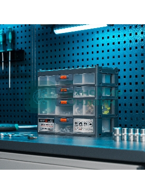 Органайзер Stels для хранения с выдвижными лотками 310х150х260мм, 4 секции, пластик