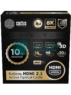 Кабель аудио-видео Cactus CS-HDMI-AOC-2.1-50 HDMI (m)/HDMI (m) 50м. позолоч.конт. черный