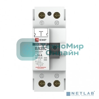 Выключатель дифференциального тока (УЗО) ВД-40 2п 16А 30мА тип AC (электронный) Basic elcb-2-16-30e-sim EKF