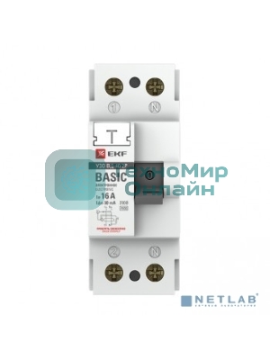 Выключатель дифференциального тока (УЗО) ВД-40 2п 16А 30мА тип AC (электронный) Basic elcb-2-16-30e-sim EKF