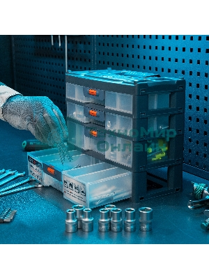 Органайзер Stels для хранения с выдвижными лотками 310х150х260мм, 4 секции, пластик