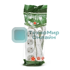 Удлинитель Гарнизон EL-NL4-W-5, 4 розетки допустимый ток 10А, длина 5 м.