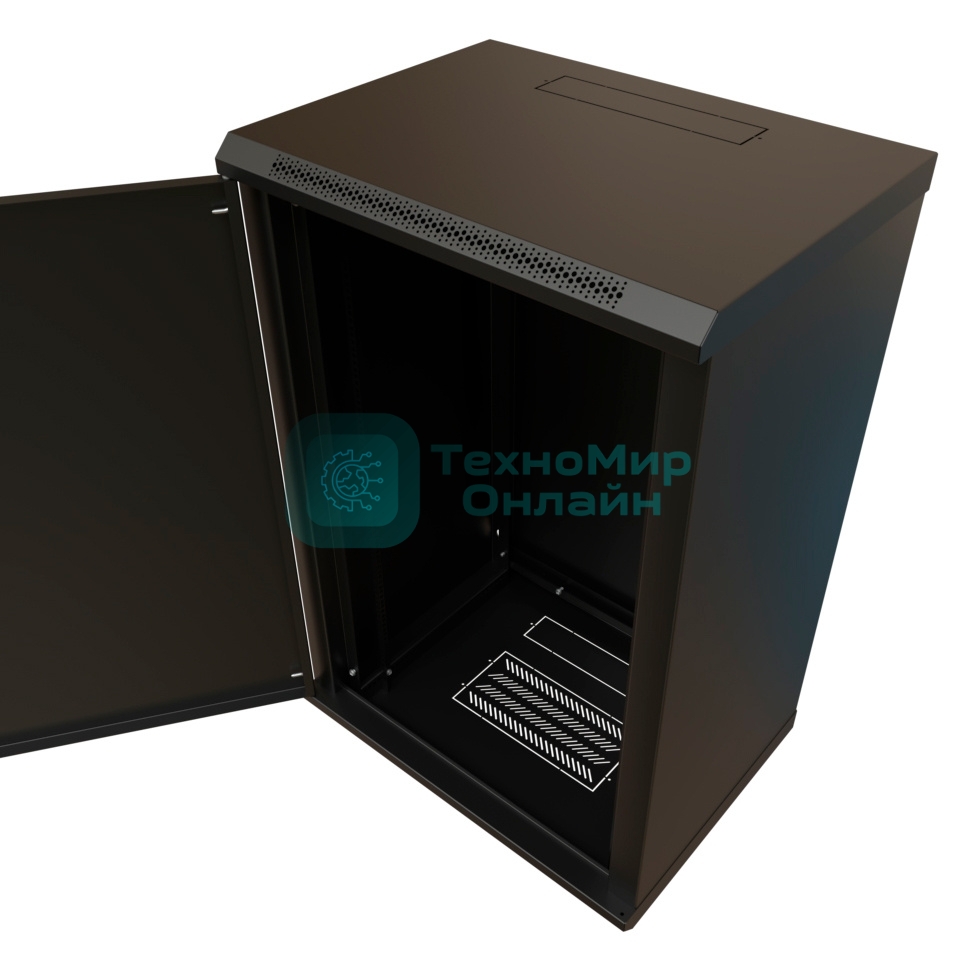 Шкаф коммутационный WRline (WR-TW-2245-SR-RAL9004) настенный 22U 600x450 мм пер. дв. металл 2 бок. пан. 60 кг черный 370 мм 1086 мм IP20 сталь