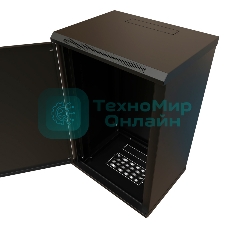 Шкаф коммутационный WRline (WR-TW-2245-SR-RAL9004) настенный 22U 600x450 мм пер. дв. металл 2 бок. пан. 60 кг черный 370 мм 1086 мм IP20 сталь