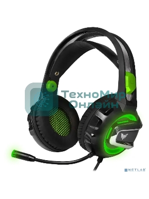 Гарнитура Crown CMGH-3002 чёрный/зелёный, проводная, подсветка