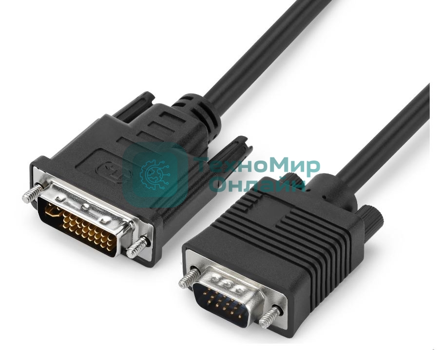Переходник GoPower DVI-I (m)-VGA (m) 1м черный Premium Zip-Lock c подвесом (1/200)