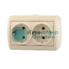 Розетка 2-м ОП Ната керам. с заземл. крем. Lezard 710-0300-127