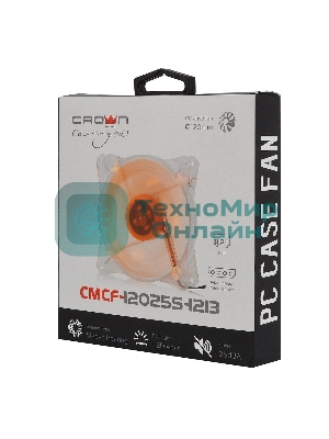 Вентилятор для корпуса Crown CMCF-12025S-1213 прозрачный/оранжевый, 120 мм, 1650 об/мин, 28 дБ, 3 pin
