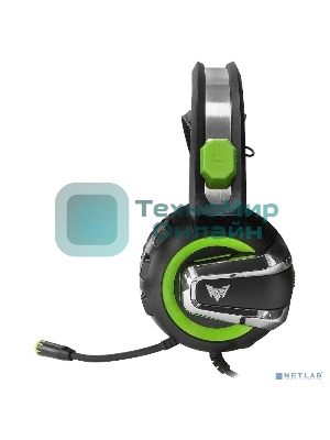 Гарнитура Crown CMGH-3002 чёрный/зелёный, проводная, подсветка