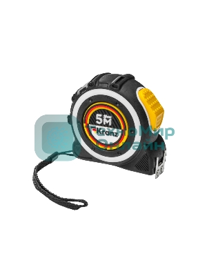 Рулетка Selbstfixierung, 5м x 25мм, магнитный двухсторонний зацеп, нейлон, двухсторонняя шкала, автоматическая фиксация Kranz