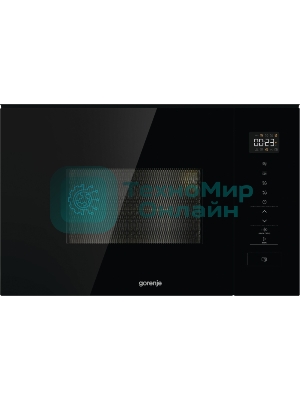 Встраиваемая микроволновая печь Gorenje BM201SG3BG, 20 л, 5 уровней мощности, 8 автопрограмм, сенсорное управление, дисплей, гриль, поворотный стол, AquaClean, автоменю черный