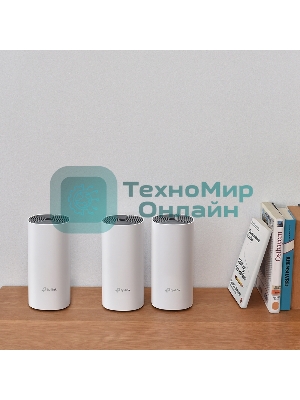 Домашняя Mesh Wi-Fi система TP-Link Deco E4 (3-Pack), 1167 Мбит/с (5 ГГц: до 867 Мбит/с + 2,4 ГГц: до 300 Мбит/с), 2 порта 100 Мбит/с, 2 встроенные антенны на каждом модуле Deco
