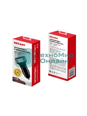 Автозарядка в прикуриватель Rexant АЗУ USB-A+USB-C, 3.1 A черный