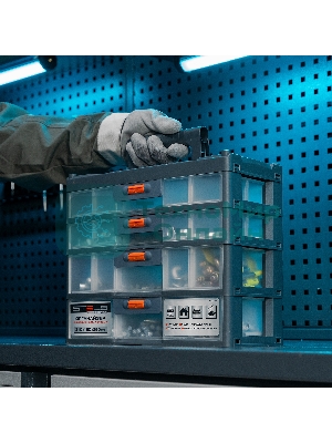 Органайзер Stels для хранения с выдвижными лотками 310х150х260мм, 4 секции, пластик