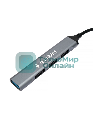 Разветвитель USB3.0/2.0 Gembird UHB-C204, USB3.0, 3xUSB2.0, кабель Type-C+USB 10 см, алюминий, пакет