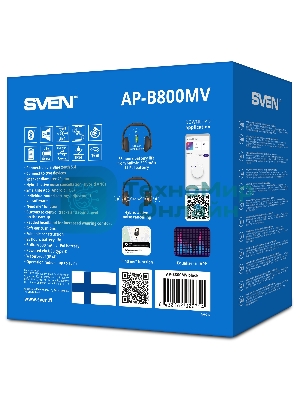 Беспроводные/проводные наушники Sven AP-B800MV черный, полноразмерные, Bluetooth + Jack 3.5 мм, складная конструкция, до 15 ч