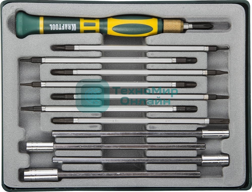 Набор KRAFTOOL Отвертки для точных работ с насадками, в боксе, 12 предметов 25611-H12