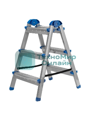 Стремянка двухсторонняя Сибртех 3 ст., сталь профиль, стальные ступени