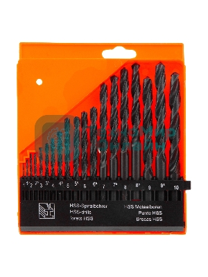 Набор сверл по металлу Sparta 1-10 мм (через 0,5 мм), HSS, 19 шт, пласт. бокс, цилин. хвостовик