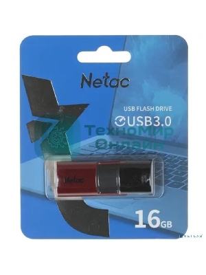 Флешка USB Netac U182 (NT03U182N-016G-30RE), 16Gb, USB 3.0, R/W 70/30, черный/красный