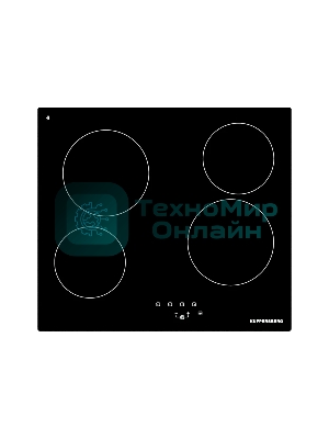 Варочная панель Kuppersberg, Hi-Light, High-Tech, 60 см, 4 конфорки, 9 уровней мощности, таймер, автоматическое отключение, индикация остаточного тепла, сенсорное управление, черный