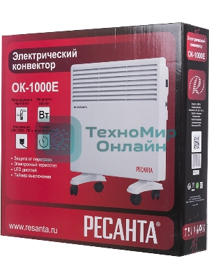 Конвектор электрический Ресанта ОК-1000Е белый, 1000 Вт, 10 м2, термостат, дисплей