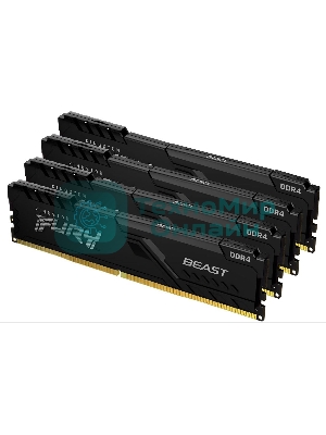 Оперативная память Kingston Fury Beast, DDR4, 128GB (4x32 GB), 3200 MHz, CL16, DIMM, с радиатором, черный