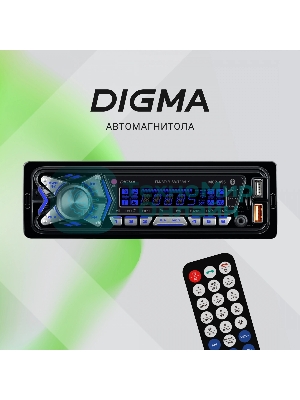 Автомагнитола Digma MCP-455, 1 DIN, Bluetooth, USB Type-A, AUX, пульт ДУ