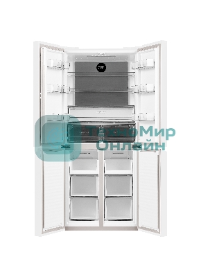 Холодильник Maunfeld MFF183NFWE белый трехкамерный инвертор 270/135л морозилка снизу, Total NoFrost, Side by Side