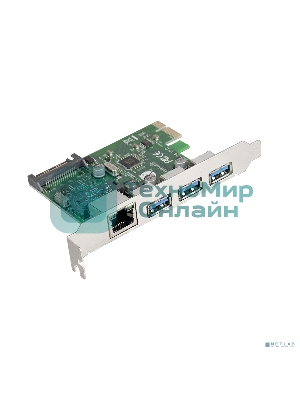 Контроллер сетевой ExeGate EXE-361 PCI-E 2.0, 3*USB 3.0 ext + LAN UTP 1000Mbps, раз.доп.пит.OEM)