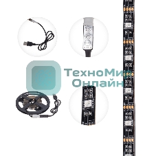 Лента светодиодная 5В, SMD5050, 7,2Вт/м, 30 LED/м, RGb, 10мм, 3м, с USB коннектором, черная, IP20 LAMPER