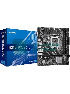 Материнская плата ASRock H610M-HVS/M.2 R2.0, LGA 1700, Intel H610, 2xDDR4, 4xSATA, 1xM.2, 1xPCIe 4.0 x16, 1xPCIe x1, 1xHDMI, 1xVGA, 1x 1Gb LAN, 4xUSB-A 2.0, 2xUSB-A 3.2 Gen 1, 3x3.5 мм, 7.1, mATX