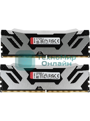 Оперативная память Kingston Fury Renegade, DDR5, 32Gb (2x16GB), 7200MHz, CL38, DIMM, с радиатором, RGB, серебристый/черный