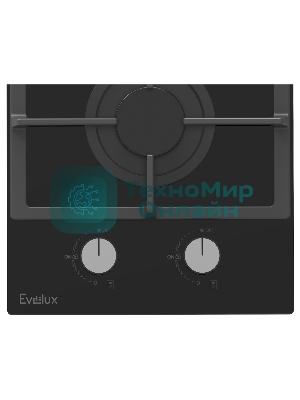Газовая варочная панель EVELUX HEG 360 BG, Hi-Tech, 30 см, 2 конфорки, газ-контроль, электроподжиг, черный